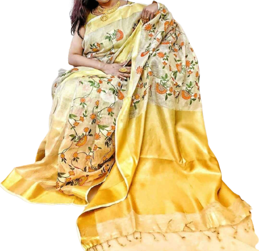 Silk Linen Embroidery Saree M J HANDLOOMS