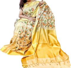 Silk Linen Embroidery Saree M J HANDLOOMS