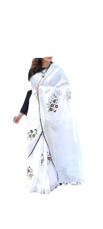 Pure Linen Embroidery Saree M J HANDLOOMS