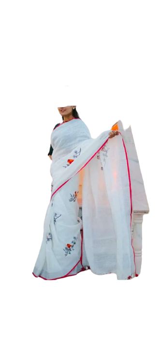 Pure Linen Embroidery Saree M J HANDLOOM