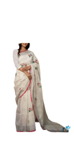 Pure Linen Embroidery Saree M J HANDLOOM
