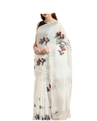 Pure Linen Embroidery Saree M J HANDLOOMS