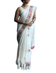 Pure Linen Embroidery Saree M J HANDLOOMS
