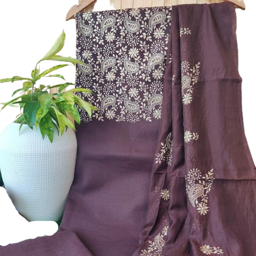 Pure Tussar Munga Embroidery Silk Suit M J HANDLOOMS