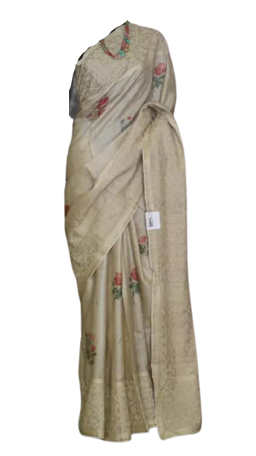 Tussar Silk Hand Embroidery Cutwork M J HANDLOOMS