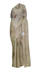 Tussar Silk Hand Embroidery Cutwork M J HANDLOOMS