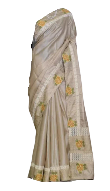 Tussar Silk Hand Embroidery Cutwork M J HANDLOOMS