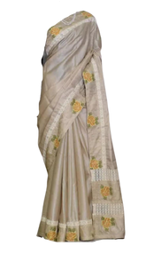 Tussar Silk Hand Embroidery Cutwork M J HANDLOOMS