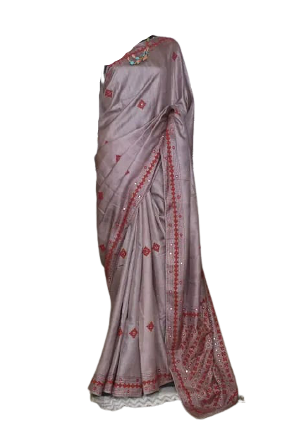 Tussar Silk Hand Embroidery Cutwork M J HANDLOOMS