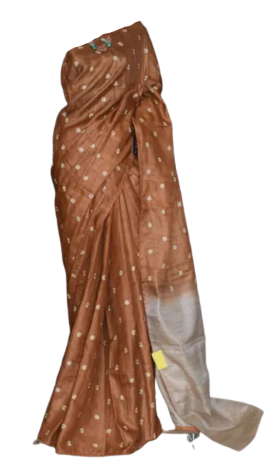 Ghicha Tussar Silk Hand Embroidery Saree M J HANDLOOMS