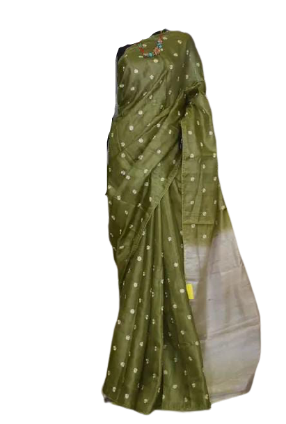 Ghicha Tussar Silk Hand Embroidery Saree M J HANDLOOMS
