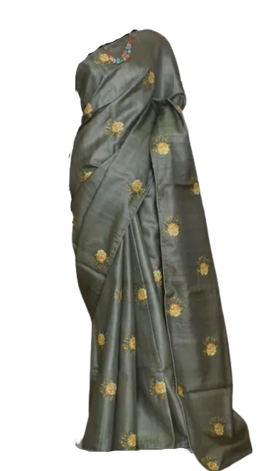 Ghicha Tussar Silk Hand Embroidery Saree M J HANDLOOMS