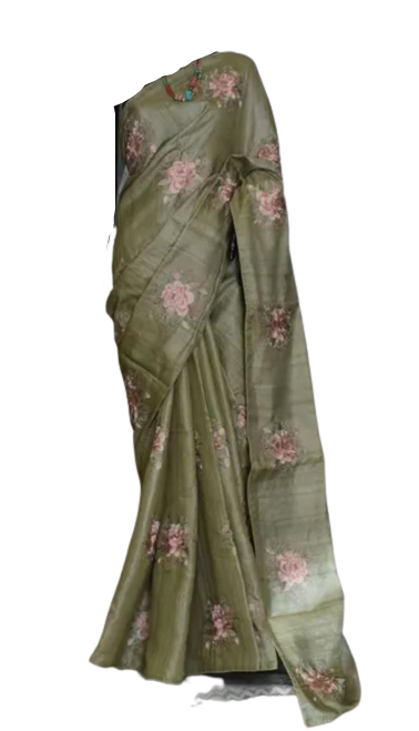 Ghicha Tussar Silk Hand Embroidery Saree M J HANDLOOMS