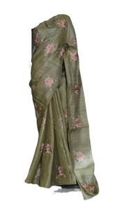 Ghicha Tussar Silk Hand Embroidery Saree M J HANDLOOMS