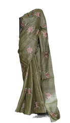 Ghicha Tussar Silk Hand Embroidery Saree M J HANDLOOMS