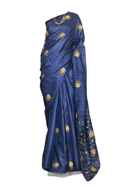 Ghicha Tussar Silk Hand Embroidery Saree M J HANDLOOMS
