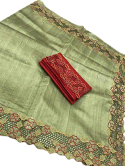 Tussar Silk Hand Embroidery Cutwork SILKZONE