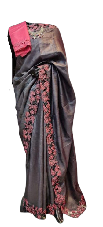 Tussar Silk Hand Embroidery Cutwork SILKZONE