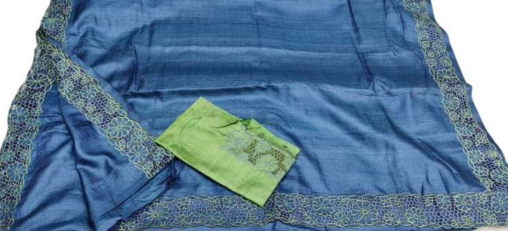 Tussar Silk Hand Embroidery Cutwork silkzone