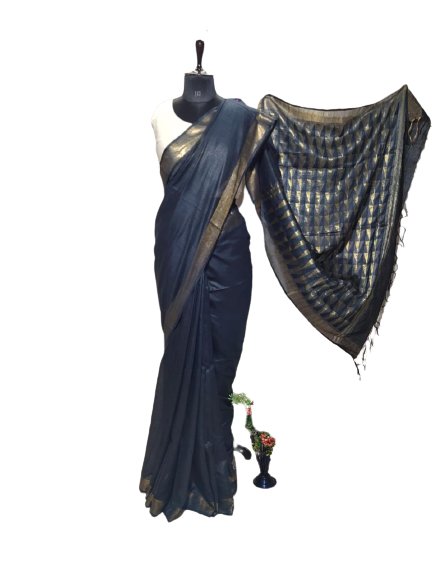 Organza Linen Cutwork Saree M J HANDLOOMS