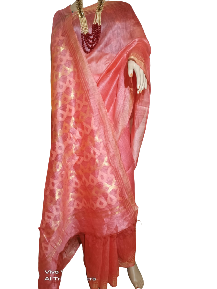 Organza Linen Cutwork Saree M J HANDLOOMS