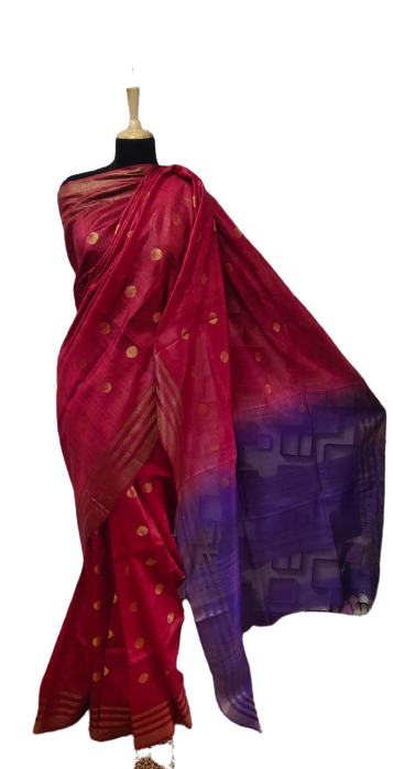 Tussar Munga Silk Zari Butta Saree HIND SILK