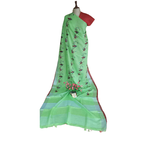 Pure Linen Embroidery Saree SILK ZONE