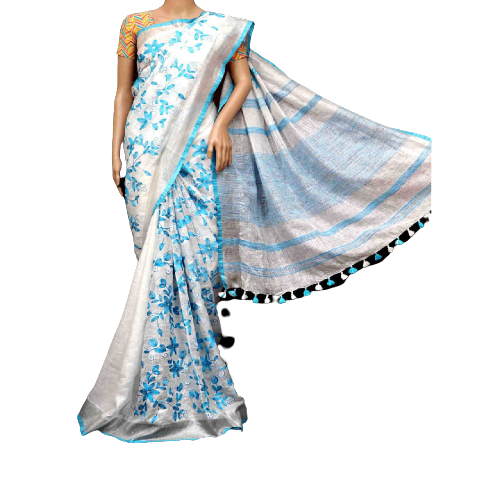 Pure Linen Embroidery Saree SILK ZONE