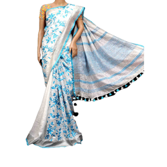 Pure Linen Embroidery Saree SILK ZONE