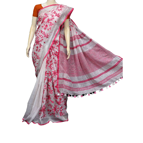 Pure Linen Embroidery Saree SILK ZONE
