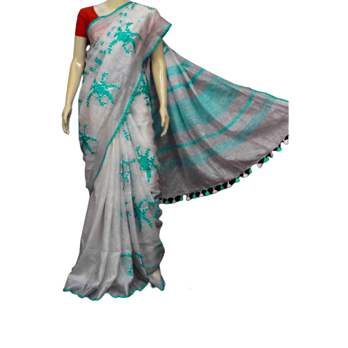 Pure Linen Embroidery Saree SILK ZONE