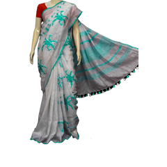 Pure Linen Embroidery Saree SILK ZONE