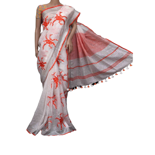 Pure Linen Embroidery Saree SILK ZONE