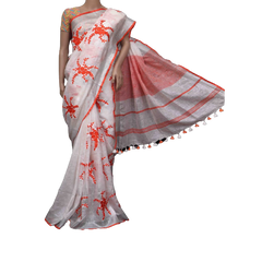 Pure Linen Embroidery Saree SILK ZONE