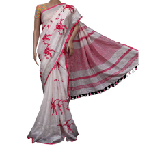 Pure Linen Embroidery Saree SILK ZONE