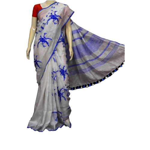Pure Linen Embroidery Saree SILK ZONE