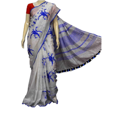 Pure Linen Embroidery Saree SILK ZONE