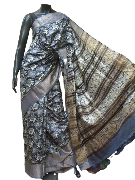 Pure Tussar Silk print saree