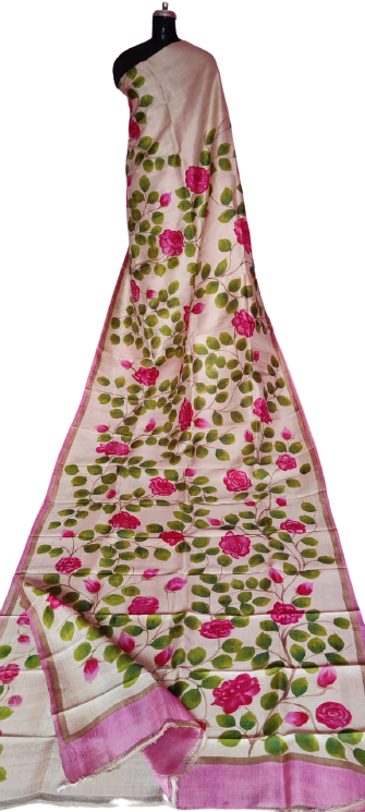 Murshidabad Silk Hand Painting Saree PLASH