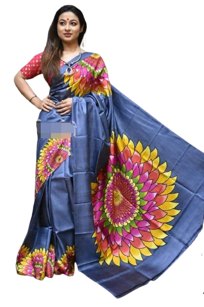 Murshidabad Silk Hand Painting Saree PLASH