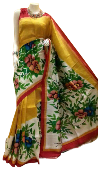 Murshidabad Silk Hand Painting Saree PLASH
