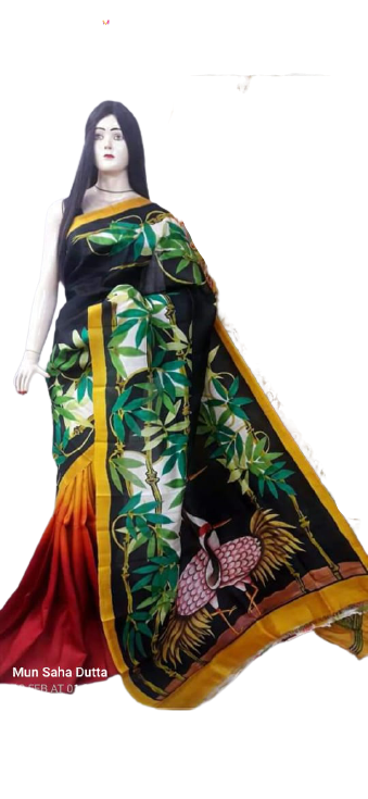 Murshidabad Silk Hand Painting Saree PLASH