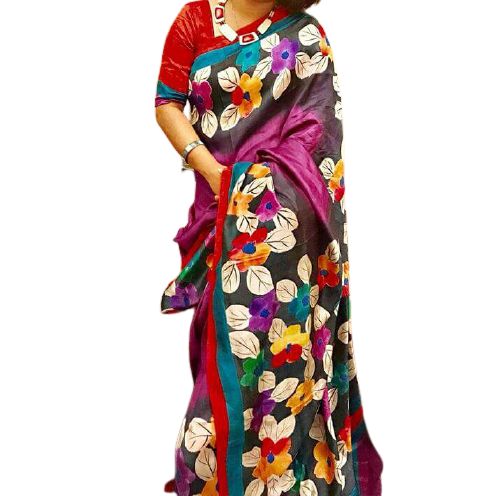 Murshidabad Silk Hand Painting Saree PLASH