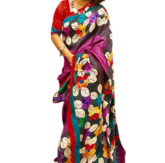 Murshidabad Silk Hand Painting Saree PLASH