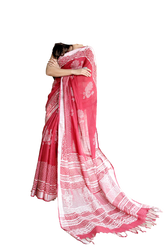 Khadi linen block print saree SILK ZONE