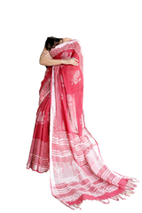 Khadi linen block print saree SILK ZONE