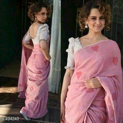 Linen embroidery heart design saree SILK ZONE