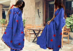 Linen embroidery heart design saree SILK ZONE