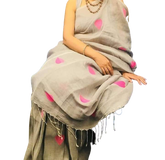 Linen embroidery heart design saree SILK ZONE