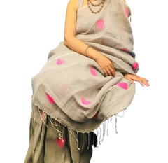 Linen embroidery heart design saree SILK ZONE